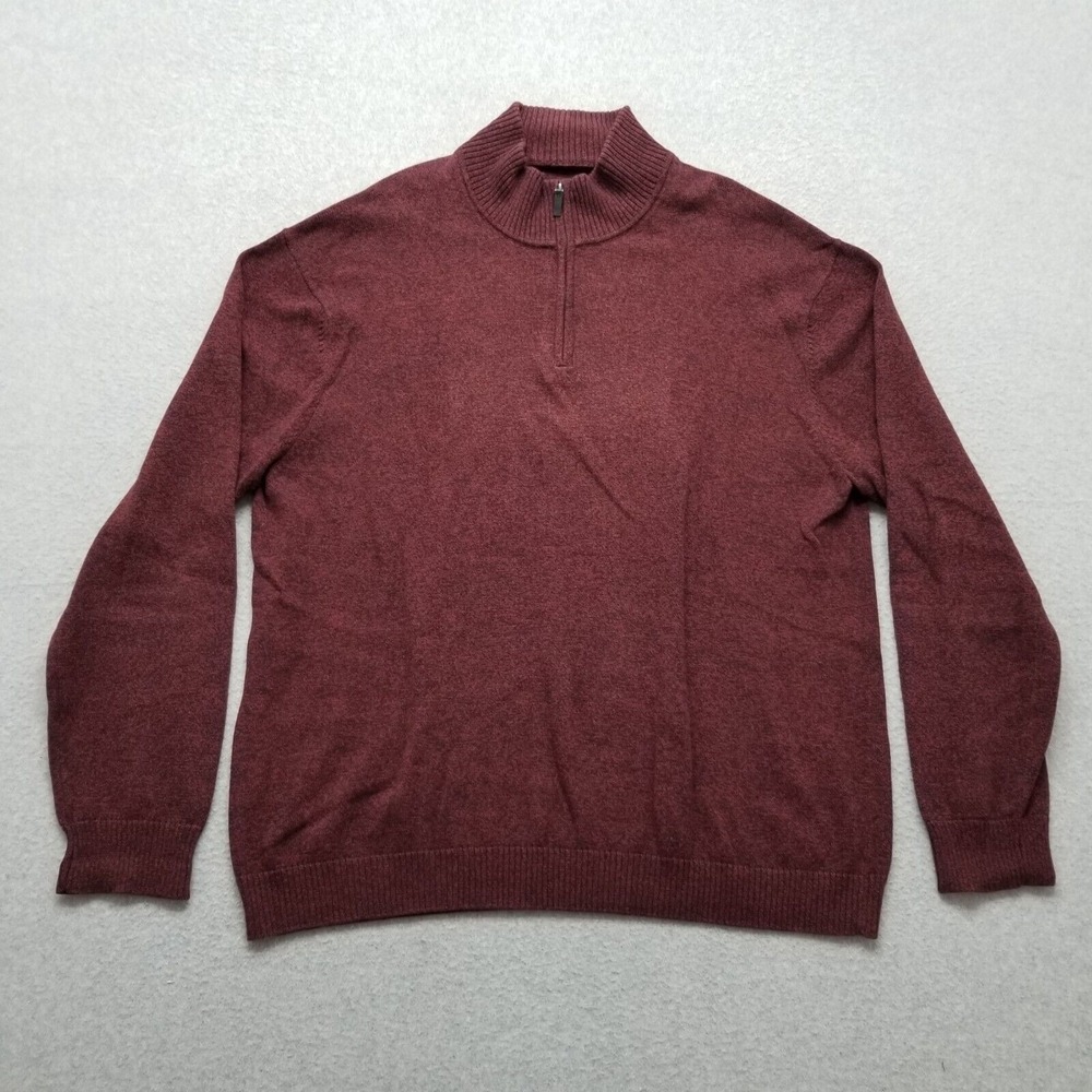 Perry Ellis Sweater Mens XL Red Pullover Mock Neck Zip Cotton‎